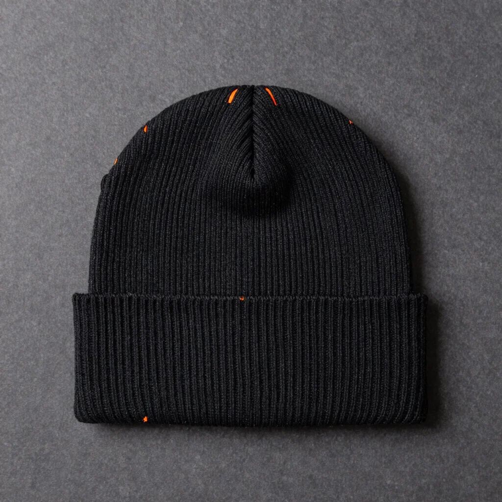 Flame Embroidered Ribbed Beanie